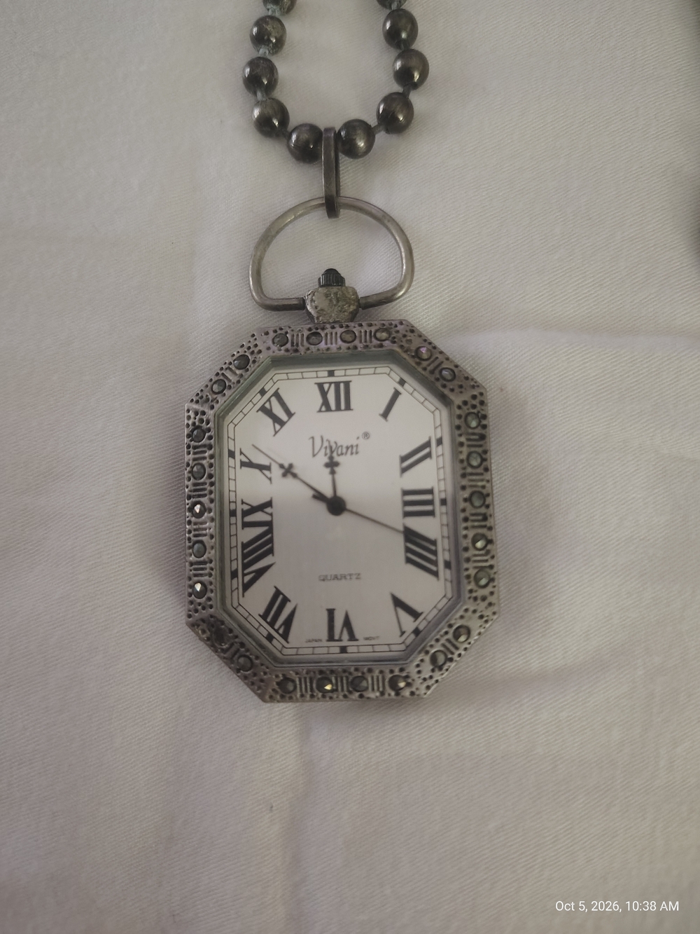 Vintage Vivani Silver-Tone Octagonal Watch Pendant